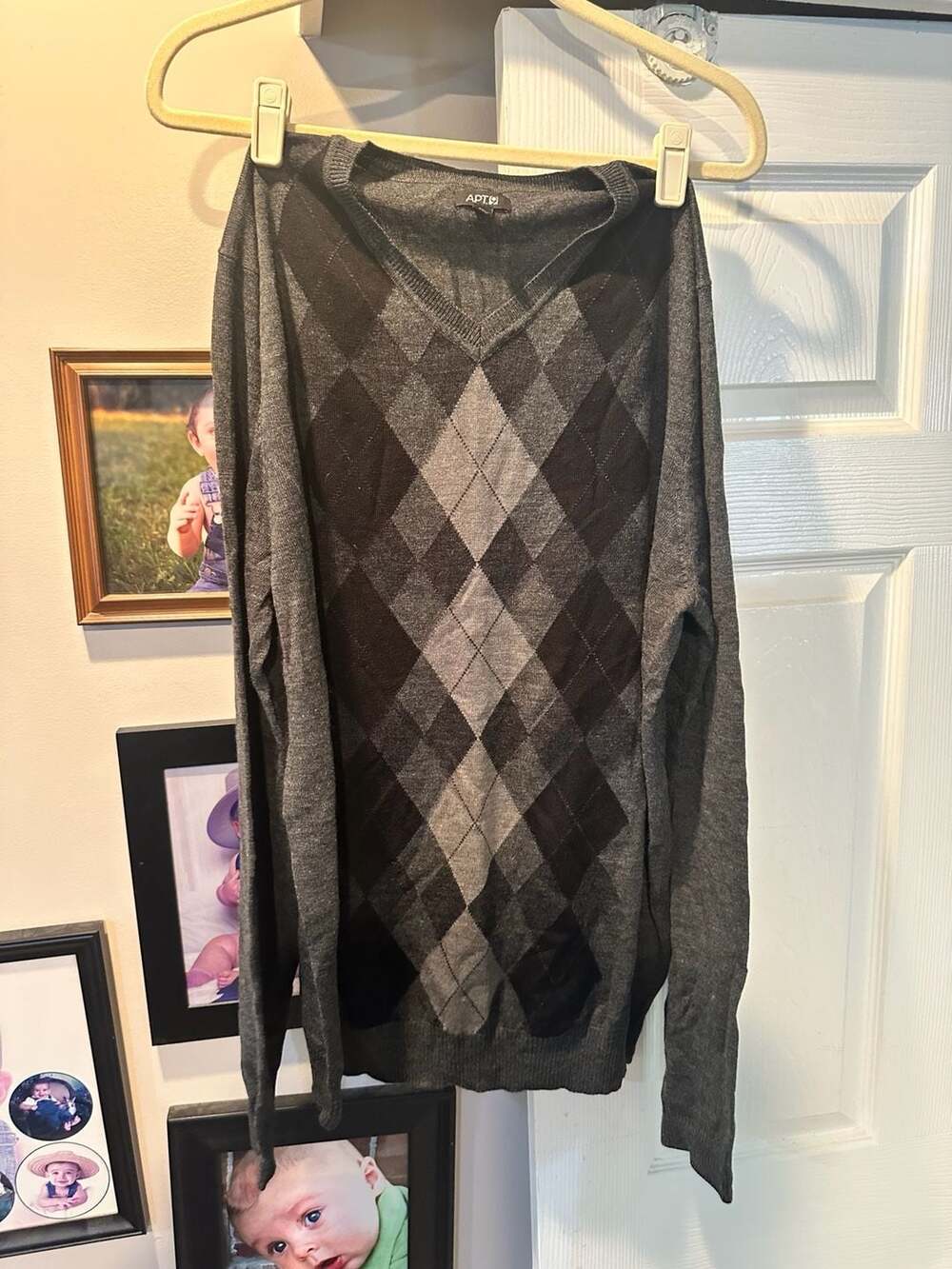 Apt. 9 Men's V-Neck Argyle Pullover Sweater Merino Wool Blend XL Tall